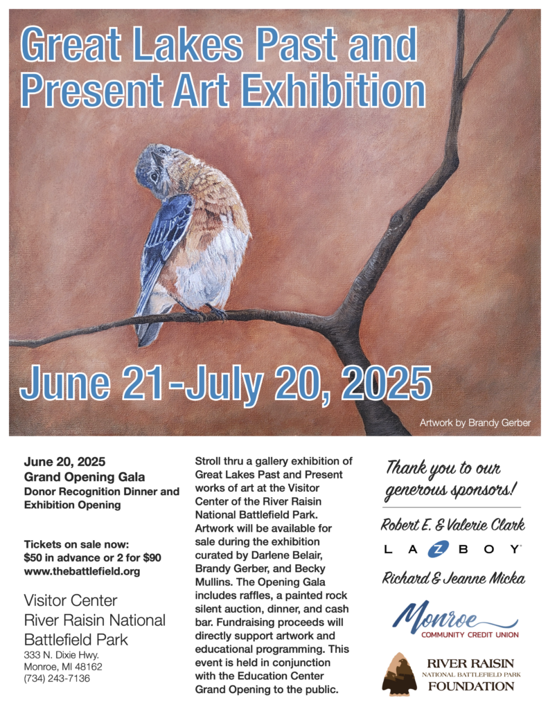 Great Lakes Past and Present Art Exhibition with bluebird on branch